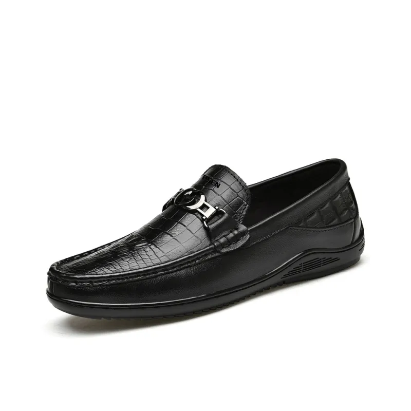 AIPSEN Casual Shoes Men's Black Crocodile Pattern-1