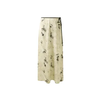 3COLOUR Casual Long Skirt Women's Pea Green Floral
