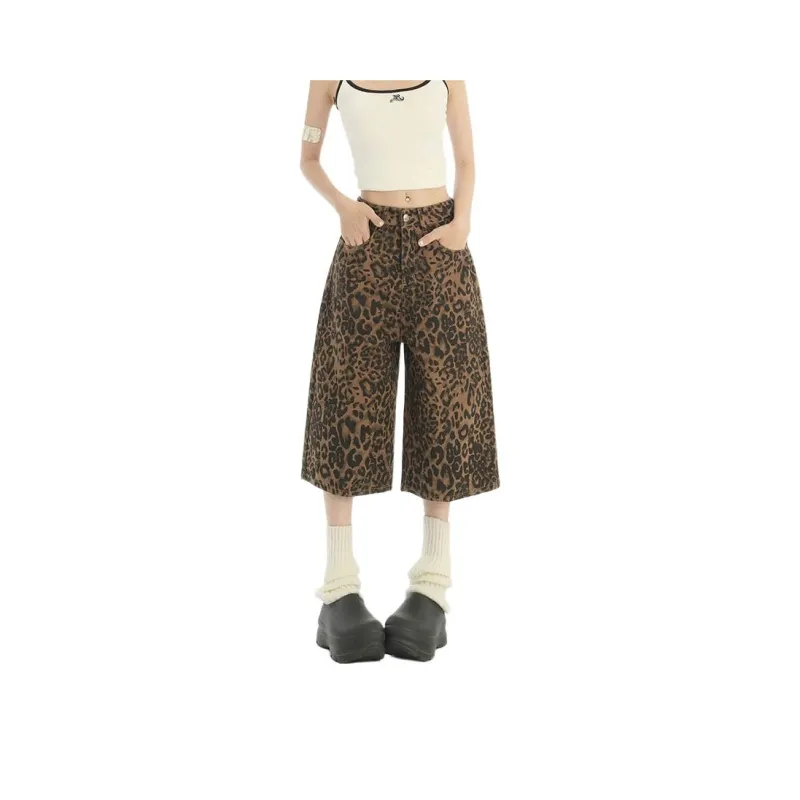 FOREVER 21 Denim Shorts Women's Leopard Print-0