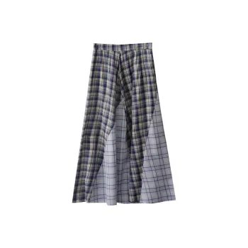 SONDR Casual Long Skirt Women's Blue Plaid