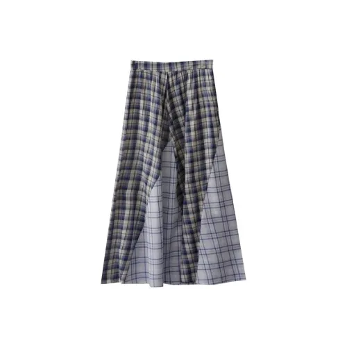 SONDR Casual Long Skirt Women's Blue Plaid