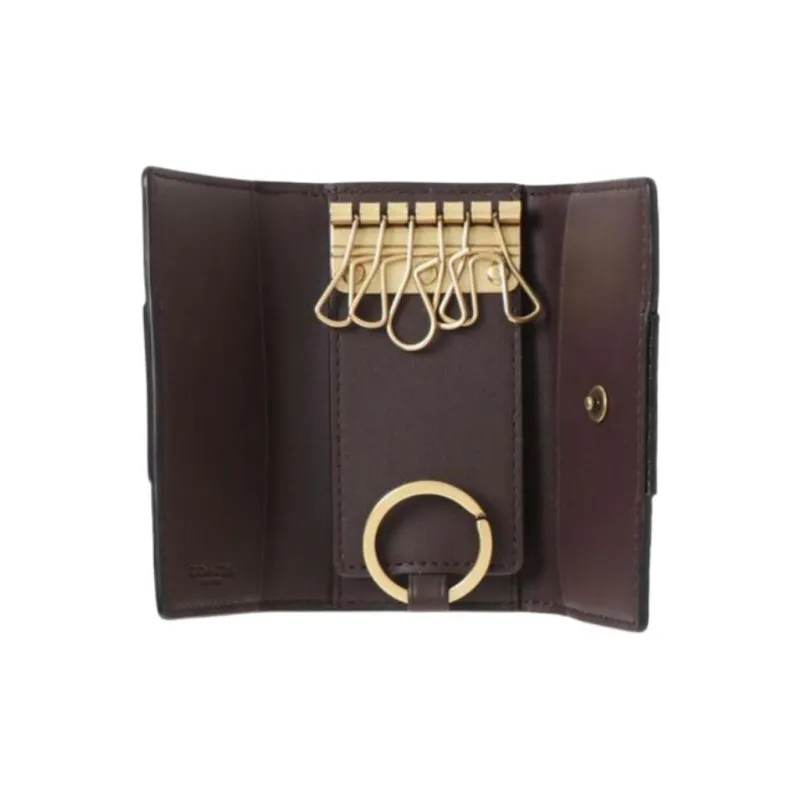 COACH Key Case Coated Canvas With Polished Pebble Texture Key Pouch Women's Brown/Black-3