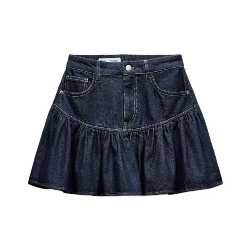 ZARA Trf Denim Short Skirts Women's Blue-0