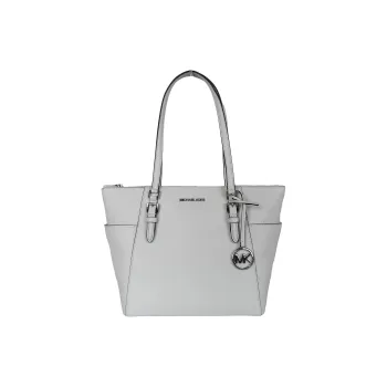 MICHAEL KORS Charlotte Solid Color Leather Handbag, Tote Bag, Shoulder Bag Women's White