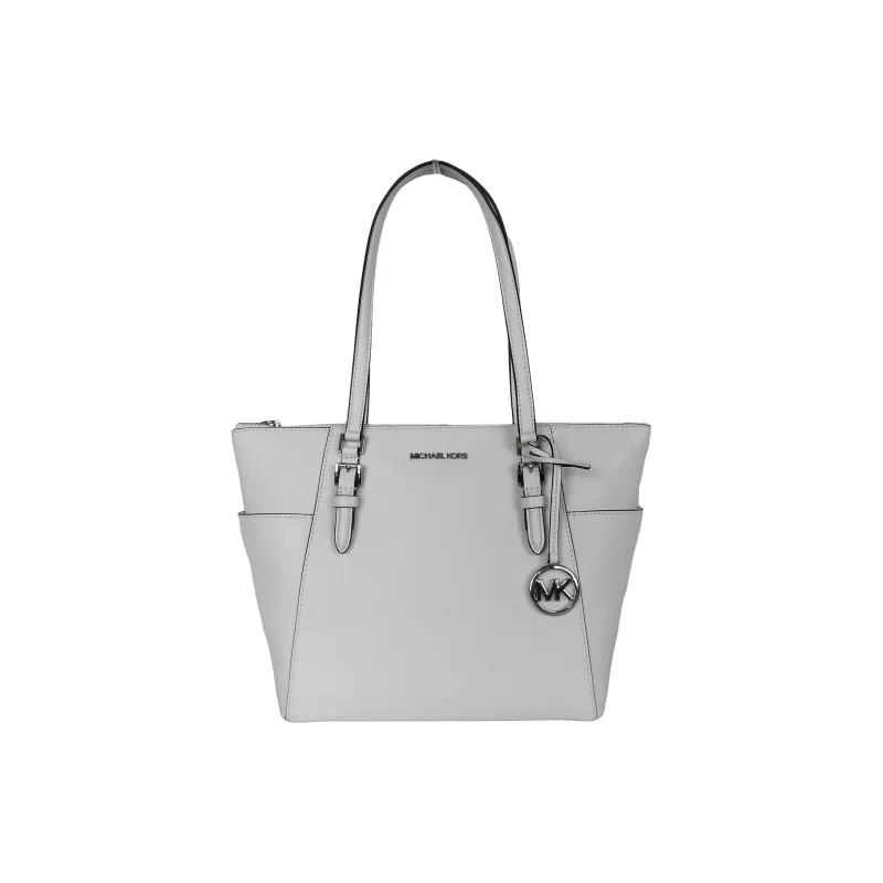 MICHAEL KORS Charlotte Solid Color Leather Handbag, Tote Bag, Shoulder Bag Women's White-0