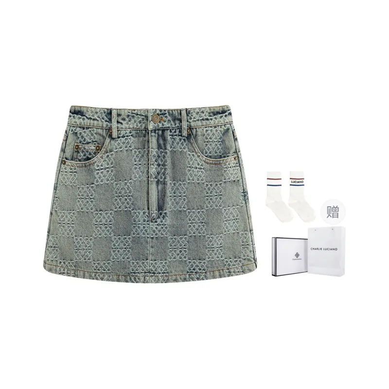 Charlie Luciano Denim Short Skirts Women's Blue-0