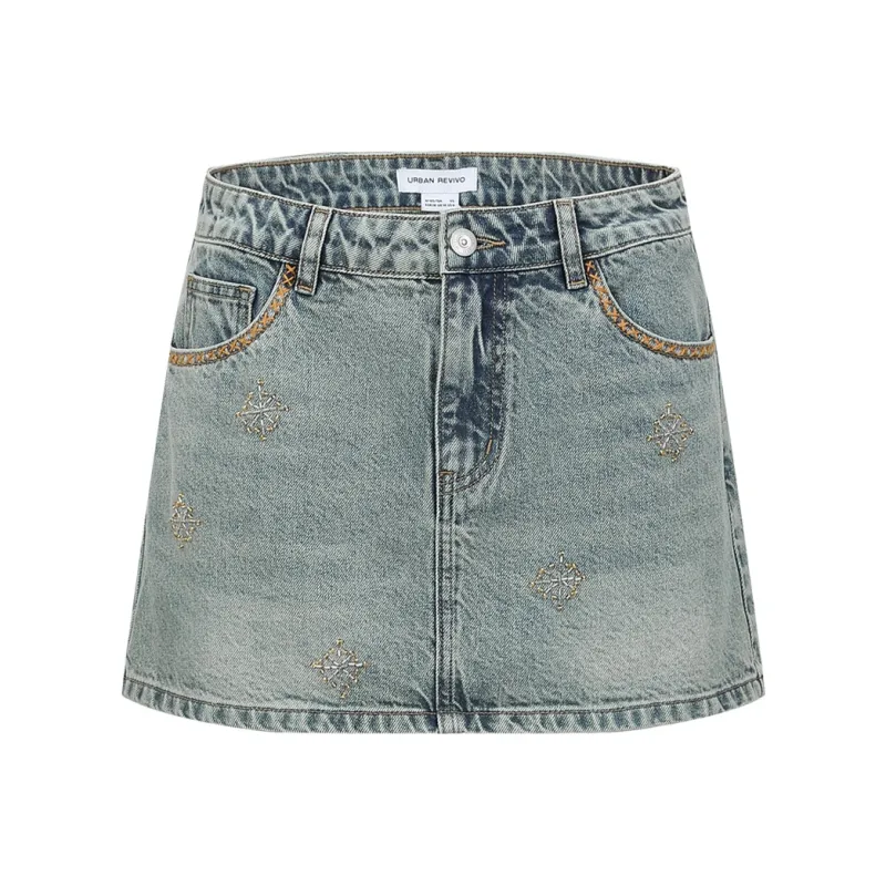 URBAN REVIVO Denim Short Skirts Women's Blue-0