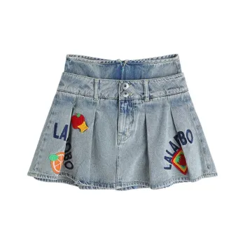 LALABOBO Denim Short Skirts Women's Medium Blue White