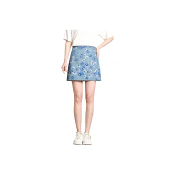 FENHONGMALI Denim Short Skirts Women's Blue