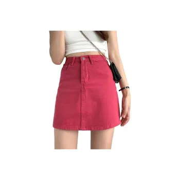 NHZN Denim Short Skirts Women's Rose Red