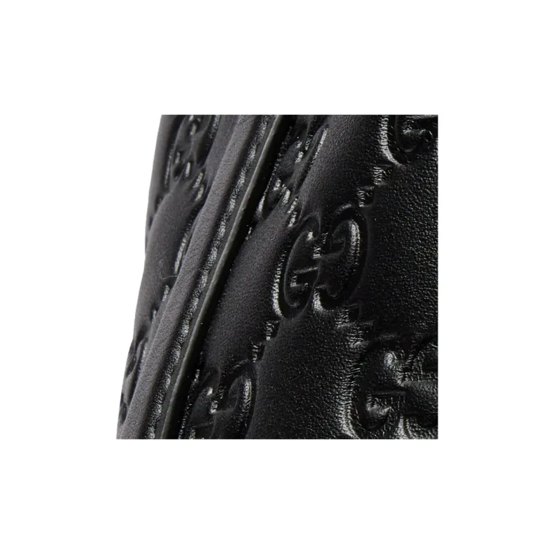 GUCCI GG Emblem Leather Bucket Bag, One Shoulder Handbag Trumpets Women's Black-7
