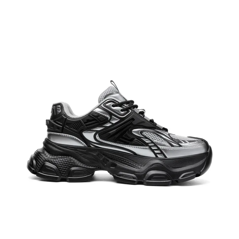 JEEP SPIRIT Black Myth Slip Resistant, Abrasion Resistant, Breathable Low Top Chunky Sneakers Men's Black Silver-1