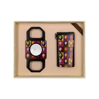 GUEVARA Cigar Tool Set, Windproof Direct Blue Flame Lighter, Sharp Silky Cigar Cutter, Gift Box Set