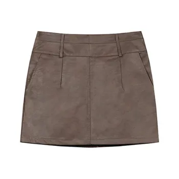 FLIM Leather Short Skirts Women's Brown