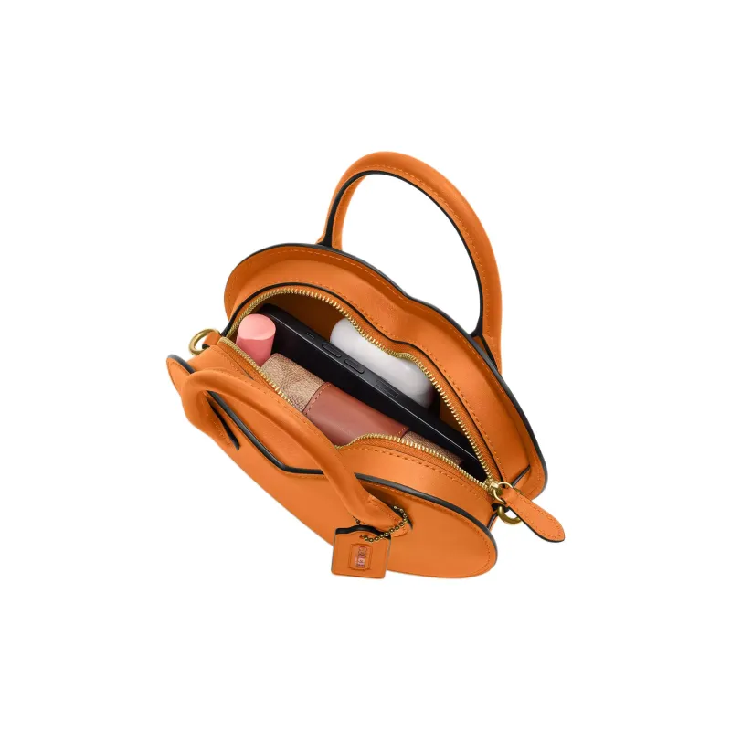 COACH Leather Heart Shaped Bag, One Shoulder Handbag Trumpets Women's Washed Orange-5