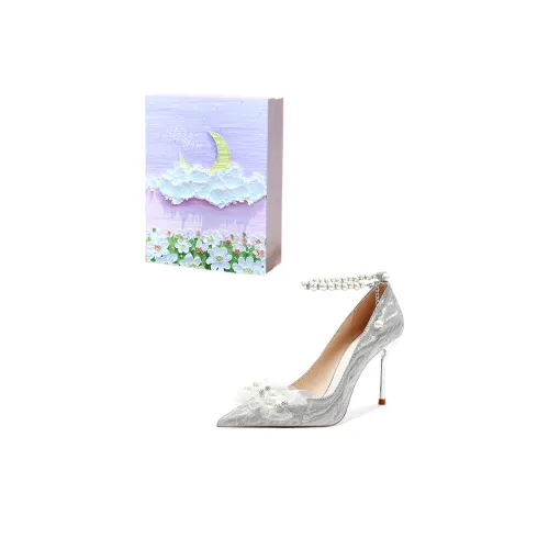ROBINHOOD Purple Moon Galaxy Box Slim Heel High Heels Women's Silver