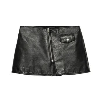 PRADA Zip Up Leather Mini Skirt