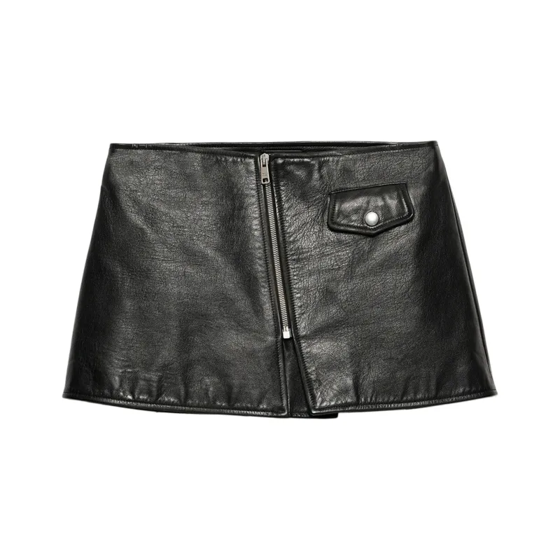 PRADA Zip Up Leather Mini Skirt-0