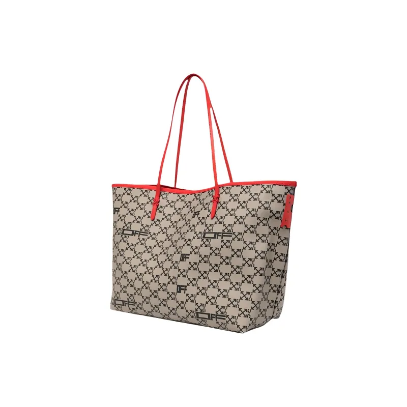 OFF WHITE Arrows Logo Print Tote Bag Taupe/Red-2