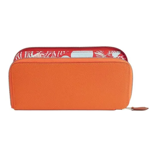 HERMES Silk'In Epsom Calfskin Wallet Women's Orange & Cappuccino & Azure Canis Major