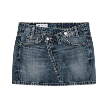 ZARA Trf Denim Short Skirts Women's Sea Blue