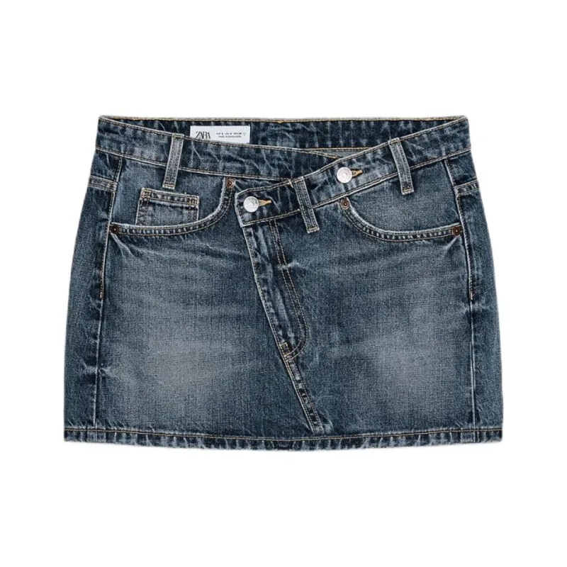 ZARA Trf Denim Short Skirts Women's Sea Blue-0