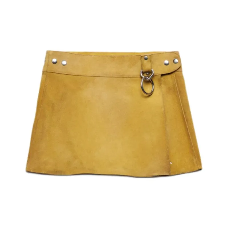PRADA SS25 Spring Summer Women's Apparel Collection Leather Short Skirts Women's Khaki-0