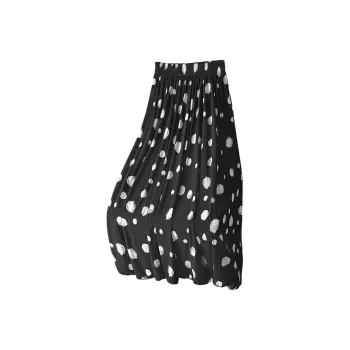 Cypress House Casual Long Skirt Women's Black With White Polka Dot