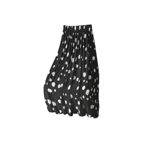 Cypress House Casual Long Skirt Women's Black With White Polka Dot