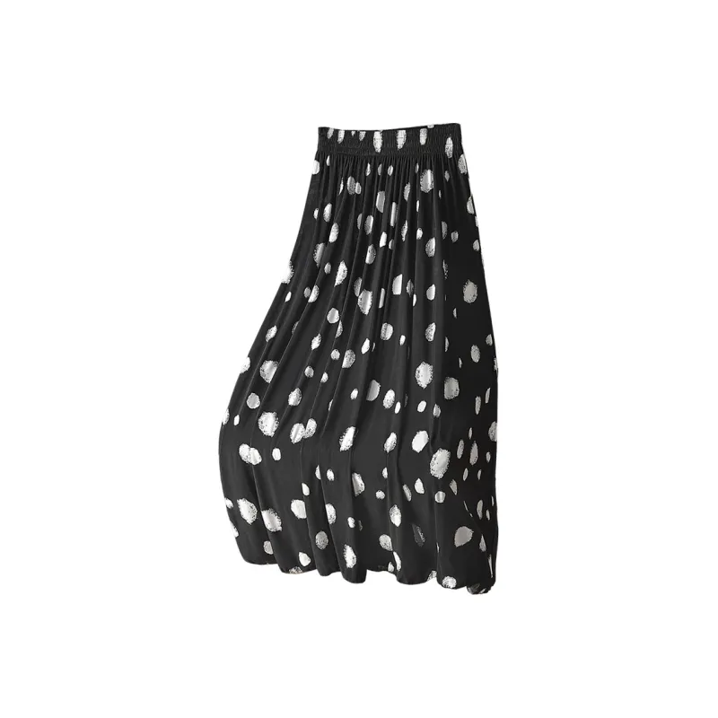 Cypress House Casual Long Skirt Women's Black With White Polka Dot-0