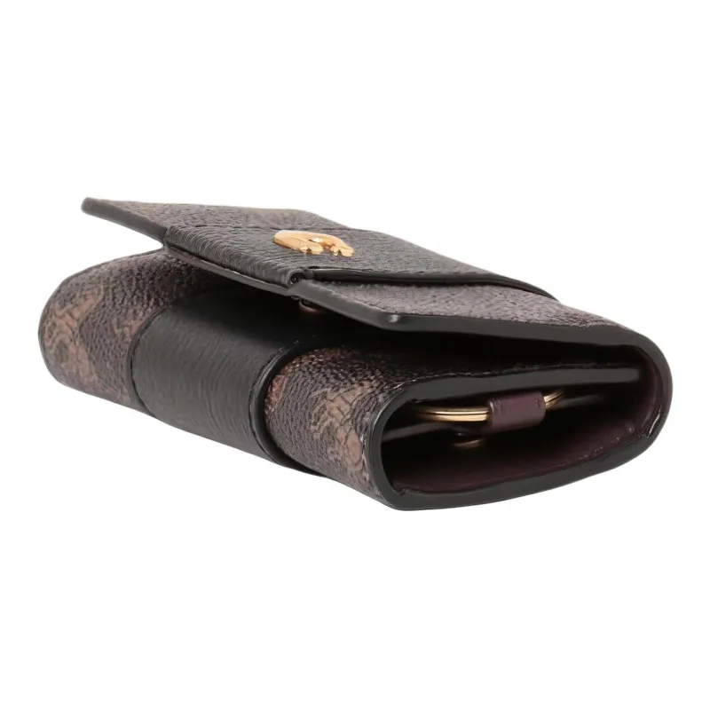 COACH Key Case Coated Canvas With Polished Pebble Texture Key Pouch Women's Brown/Black-1