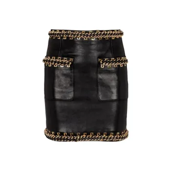 BALMAIN SS25 Leather Short Skirts Women's Black