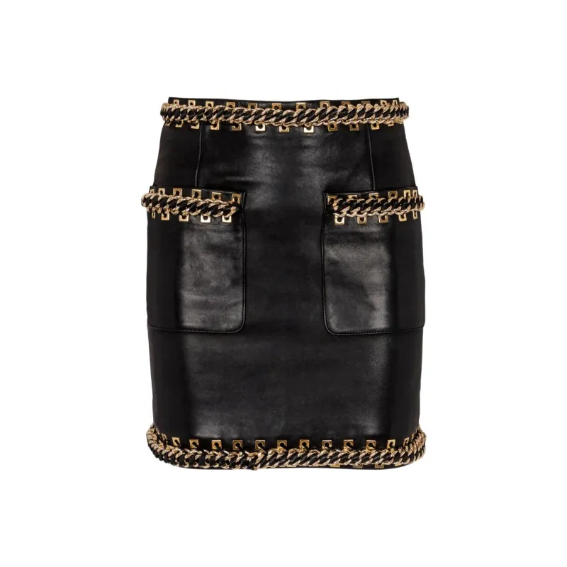 BALMAIN SS25 Leather Short Skirts Women's Black-0