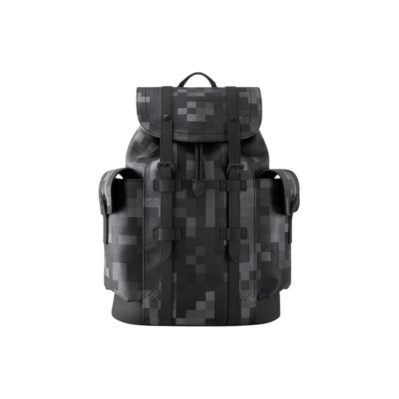LOUIS VUITTON CHRISTOPHER Damoflage Black Coated Canvas Backpack Medium Size Men's Ink Gray-0