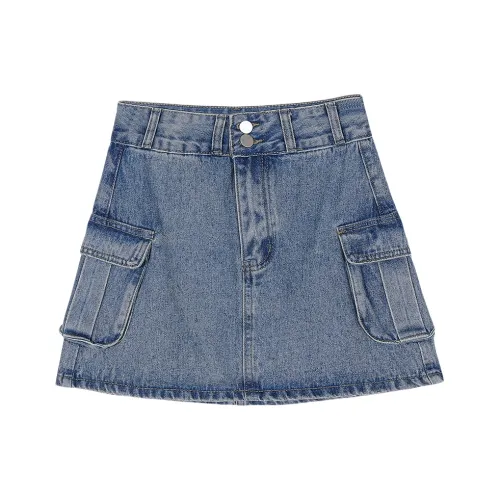 ERIRI MOCO Denim Long Skirts Womens Light Blue Women's Denim Blue
