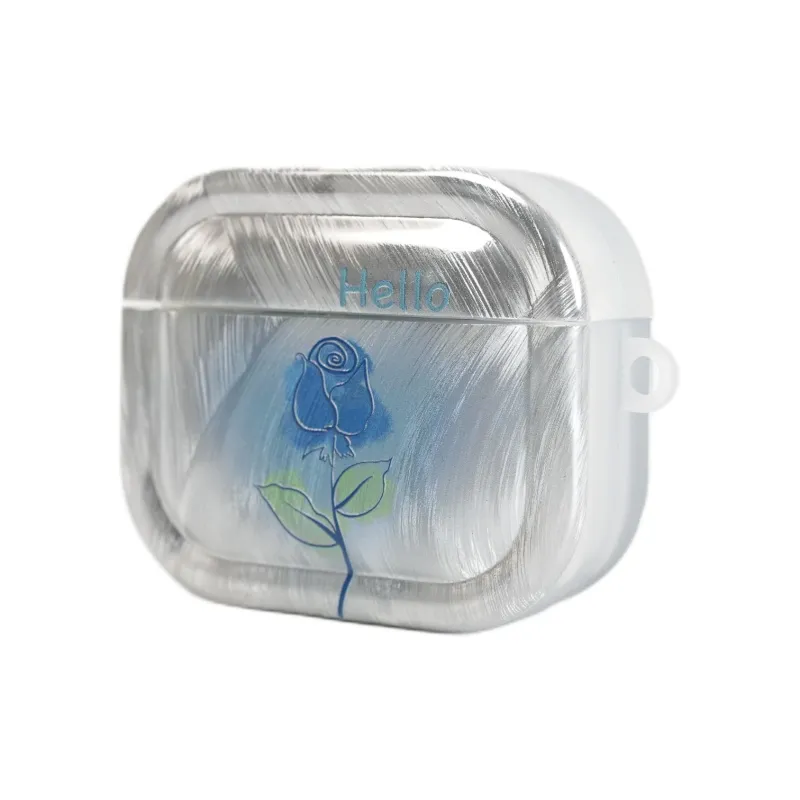 Wei Xin Apple AirPods 4/2/3/4th Generation/AirPods Pro/Pro 2 TPU Camlet Blended Blue Rose Pendant Headphone Cases-3