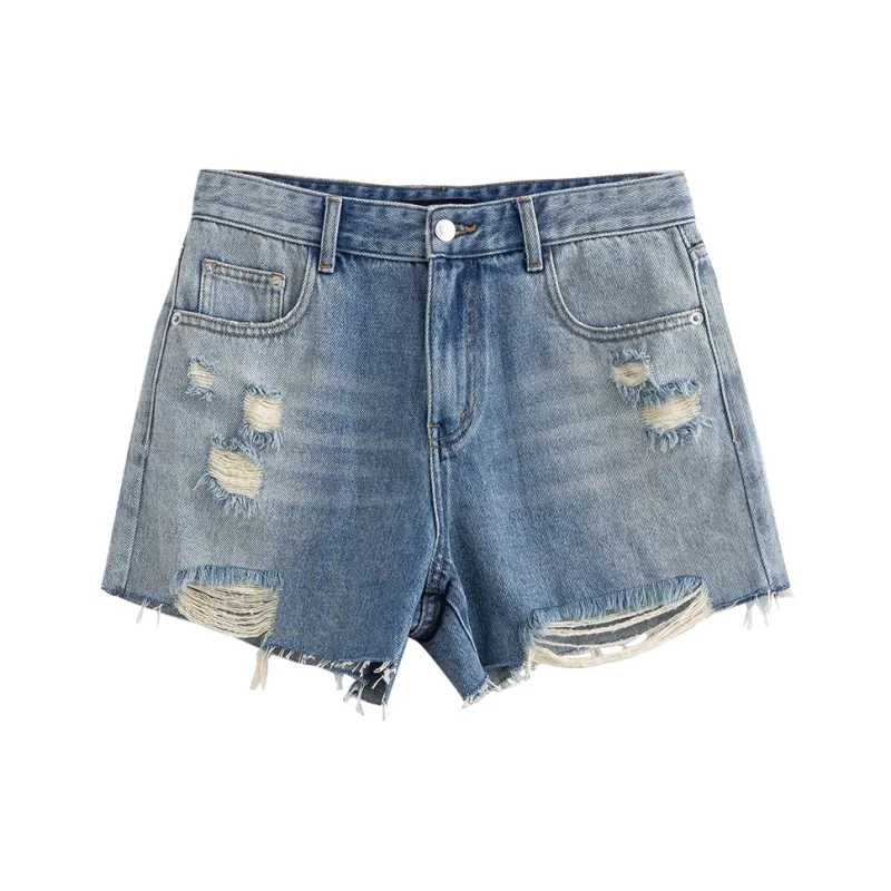 Initial Language Denim Shorts Women's Light Blue-0