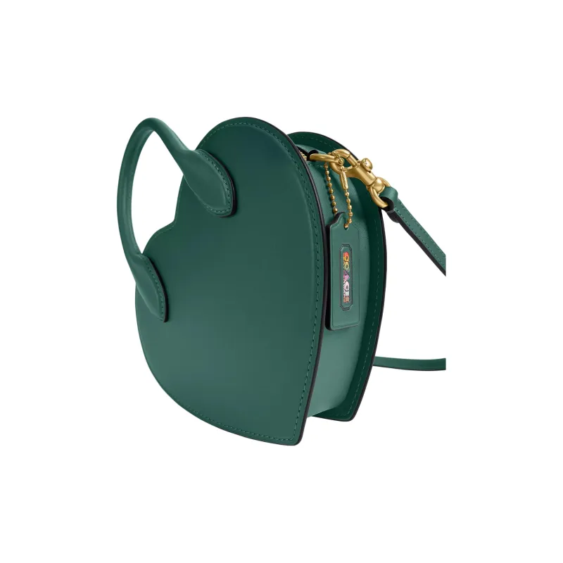 COACH Leather Heart Shaped Bag, One Shoulder Handbag Trumpets Women's Green-3