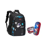 Black Backpack+13#[Space Flight]Double Zipper Pen Pouch