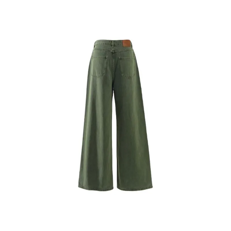 TIBINB Jeans Women's Army Green Wide Leg Pants-1