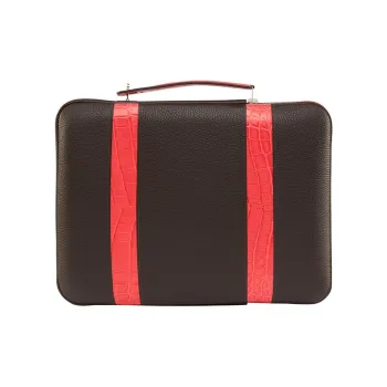 HERMES Little Bull Leather Portable Briefcase Unisex Ebony & Rhododendron Red