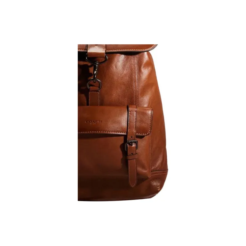 COACH Bleecker Leather Backpack Large Size Unisex Dark Brown-1