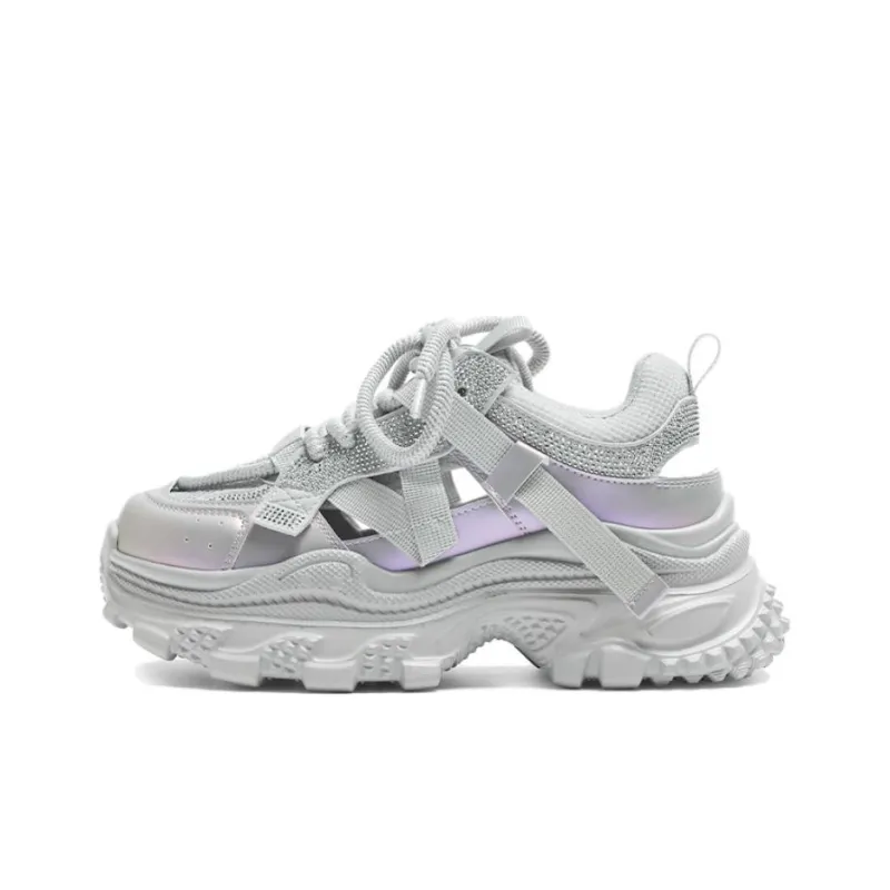 JOSINY Anti Slip Wear Resistant Low Top Chunky Sneakers Women's Silver/Purple-0