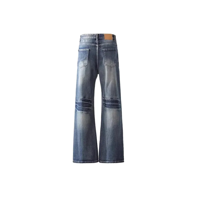 YICHEN Jeans Unisex Washed Crackle Blue Denim[A Shaped Broad Version]-1
