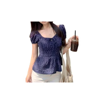 TORIGHT Shirts Women's Navy Blue+Bowknot Hair Tie Comes With