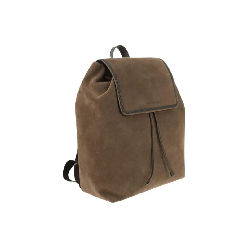 Brunello Cucinelli Suede With Nappa Leather Backpack Women's Cigar Gray-2