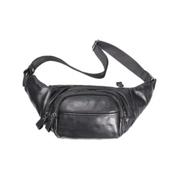DOSRFINI Top Grain Cow Leather Fanny Pack Regular Men's Black