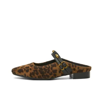PT'SON Abrasion Resistant Closed Toe Slippers Women's Leopard Print