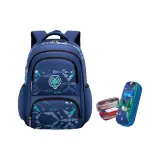 Dark Blue Large Size for Grades 3-6+13# Pen Pouch[Pulling Tail Dinosaur]Double Zipper/3D Large Capacity