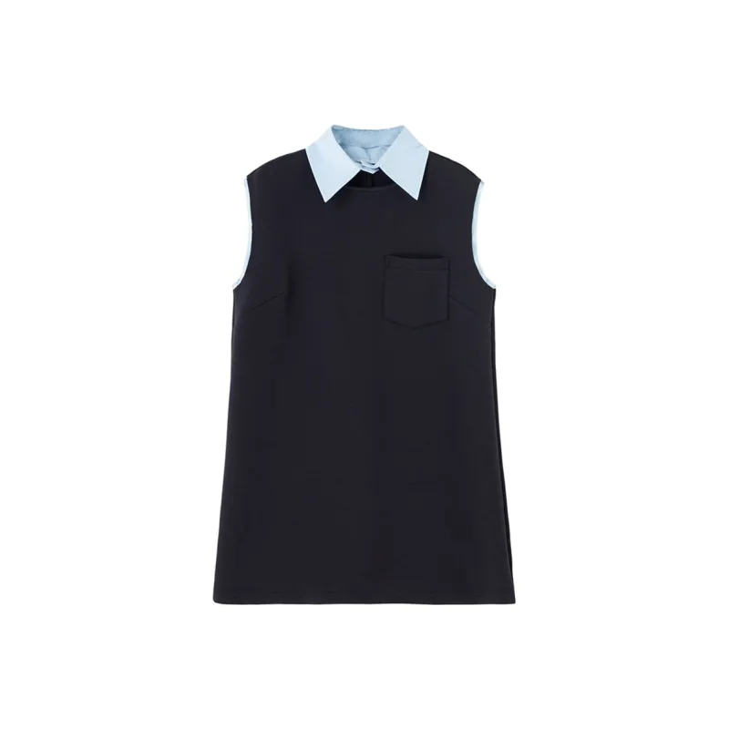 SOON FLOWER Sleeveless Dress Women's Navy Blue-0
